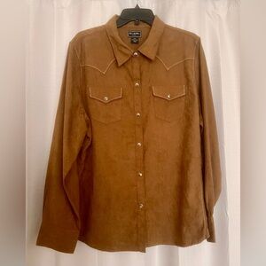 Bit & Bridle Womens XXL Faux Suede Western Snap Button Shirt